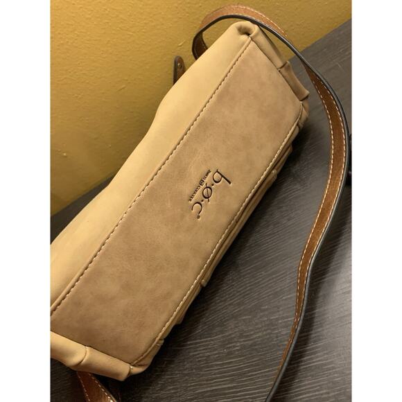Vintage b.o.c. BORN Crossbody Purse 2 Tone Tan Faux‎ Suede Double Strap - Picture 10 of 15